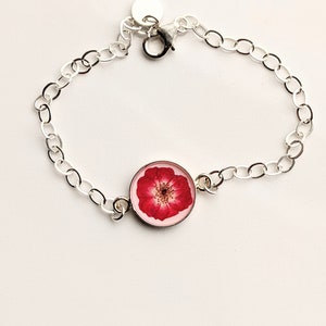 Red Flower Bracelet, Floral Bracelet, Silver Chain Bracelet, Minimalist Jewelry, Resin Jewelry