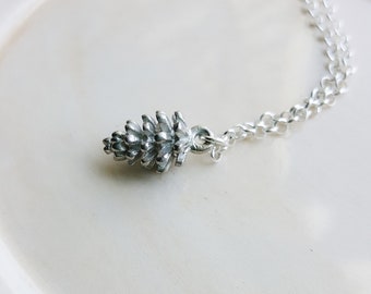 Silver Pinecone Necklace, Nature Lover Gift, Pendant Necklace, Focal Statement Necklace