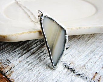 Grey Glass Pendant, Soldered Jewelry, Stained Glass Necklace, Glass Necklace, Minimalist Jewelry