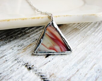 Marbled Glass Necklace, Stained Glass Necklace, Soldered Glass Necklace, Minimalist Jewelry, Geometric Necklace