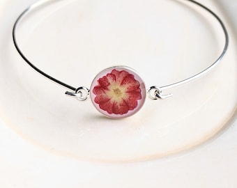 Flower Bangle Bracelet, Pink and Yellow Flower Jewelry, Stacking Bracelet, Minimalist Jewelry, Resin Bracelet