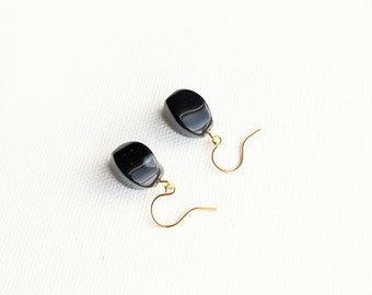 Black Agate Earrings, Stone Earrings, Geology Earrings, Nugget Earrings, Minimalist Earrings
