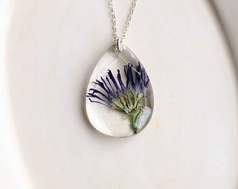 Aster Floral Resin Necklace, Flower Jewelry, Pressed Flower Necklace, Garden Gift Jewelry, Botanical Jewelry