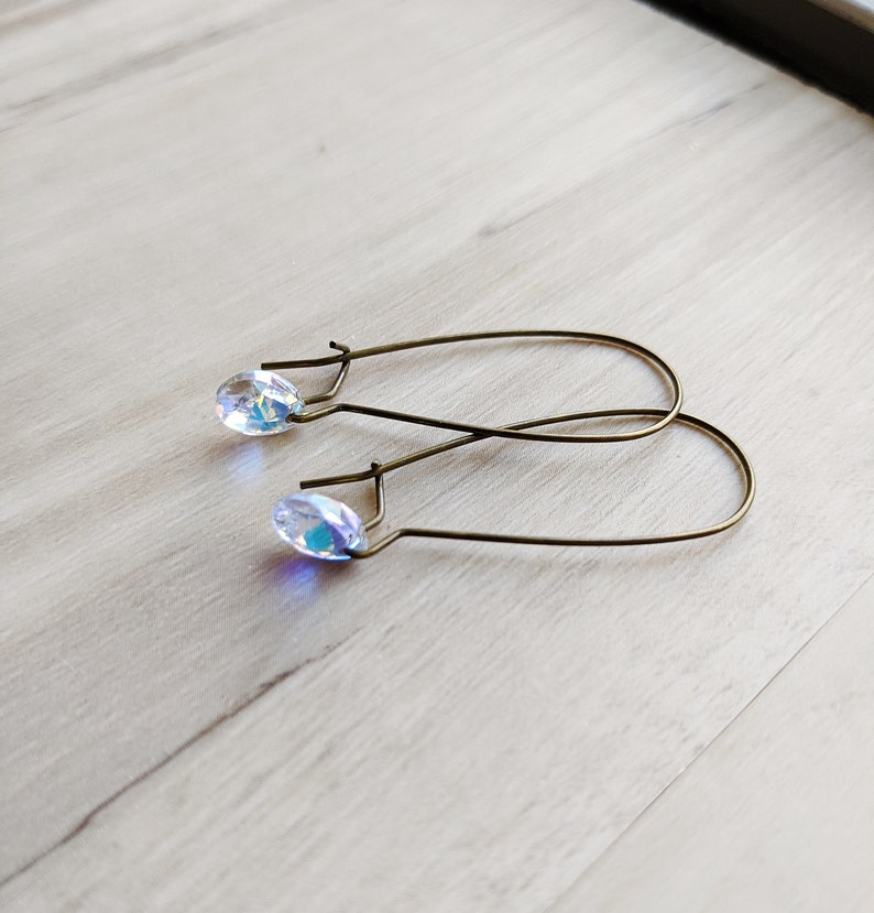 Petites boucles doreilles en cristal, boucles doreilles longues, boucles doreilles en cristal clair, boucles doreilles Briolette, boucles doreilles en laiton image 1