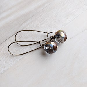 Crystal Globe Earrings, Long Earrings, Crystal Earrings, Faceted Glass Earrings, Brass Earrings image 3