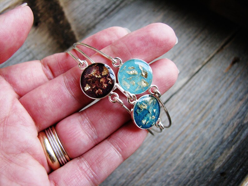 Blue Resin and Gold Flake Bracelet Resin Jewelry Bangle Etsy