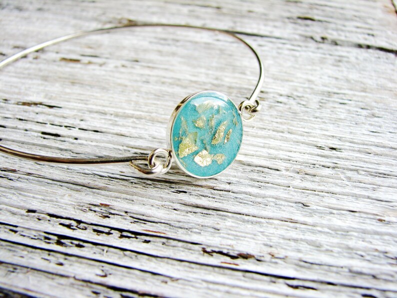 Blue Resin and Gold Flake Bracelet Resin Jewelry Bangle Etsy