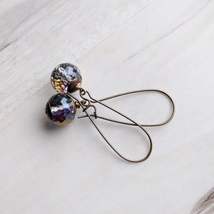 Crystal Globe Earrings, Long Earrings, Crystal Earrings, Faceted Glass Earrings, Brass Earrings image 1