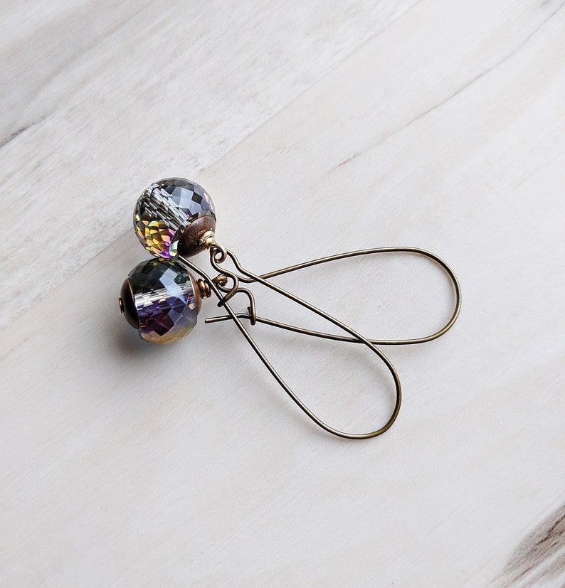 Crystal Globe Earrings, Long Earrings, Crystal Earrings, Faceted Glass Earrings, Brass Earrings image 1