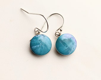 Sky Blue Resin Earrings, Marble Earrings, Blue Drop Earrings, Resin Jewelry