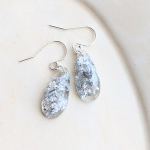 Silver Flake Resin Teardrop Earrings, Resin Earrings, Faux Stone Earrings, Nature Jewelry, Geology Jewelry