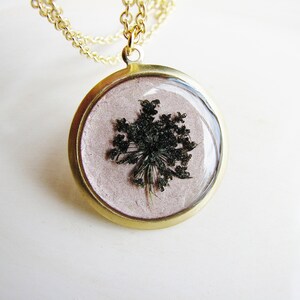 Pressed Flower Jewelry, Black Queen Anne's Lace Necklace, Pressed Flowers Necklace, Rose Gold Jewelry, Resin Jewelry image 2