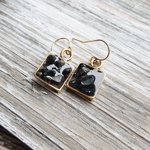 Smokey Glass Chip Earrings, Smoky Black Earrings, Geometric Earrings, Glass Earrings, Delicate Gold Earrings, Minimalist Earrings image 4