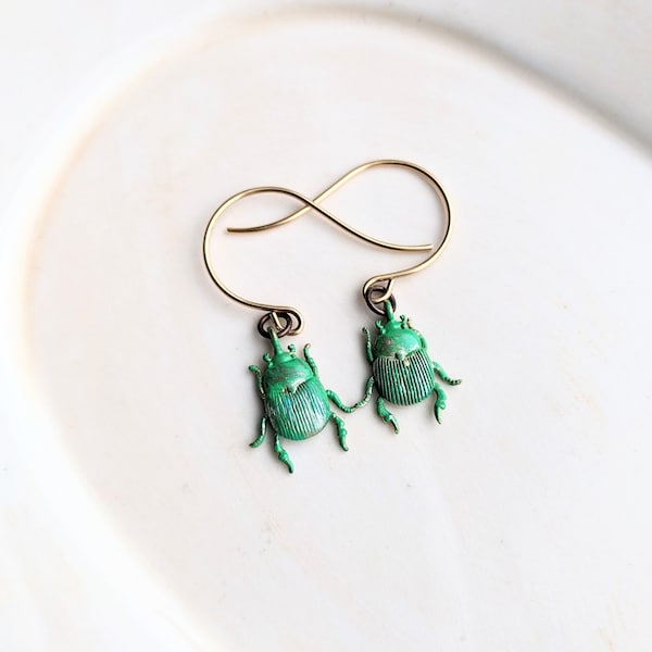 Green Metallic Beetle Earrings, Entomology Jewelry, Nature Lovers Gift, Garden Earrings, Bug Earrings, Insect Jewelry