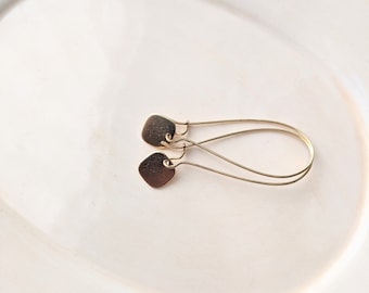Gold Disk Earrings, Long Kidney Earrings, Gold-Plated Jewelry, Long Dangle Earrings