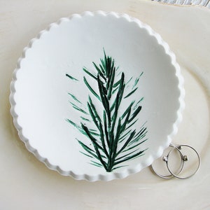 Green Ring Dish, Botanical Ring Dish, Ring Holder, Clay Dish, Clay Ring Dish, Nature Art Bowl, Jewelry Dish