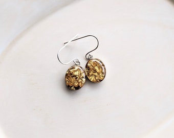 Gold Flake Earrings, Resin Earrings, Silver and Gold Mixed Metals Earrings, Minimalist Earrings, Geology Earrings
