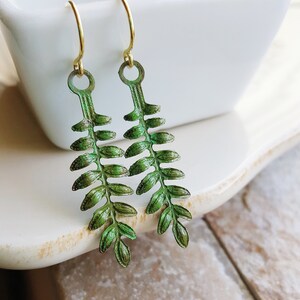 Green Fern Leaf Earrings, Patina Earrings, Metal Filigree Earrings, Leaf Earrings, Nature Jewelry, Leaf Jewelry