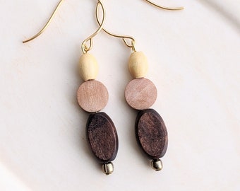 Wood Bead Earrings, Wood Jewelry, Minimalist Earrings, Eco Earrings, Statement Earrings