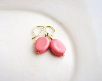 Pink Bead Earrings, Dangle Earrings, Minimalist, Handmade Earrings, Glass Bead Earrings