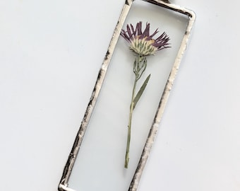 Purple Framed Flowers Ornament, Christmas Tree Ornament, Soldered Glass Ornament, Flower Art, Dried Flower Art, Soldered Glass Wall Art