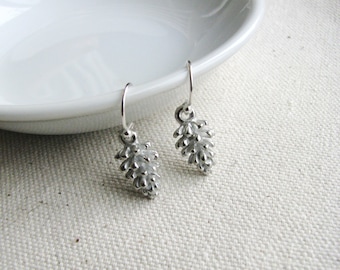 Pine Cone Earrings Sterling Silver Minimalist Nature Naturalist Garden Lover Gift Bridal Winter Botanical Unique Conifer Dangles