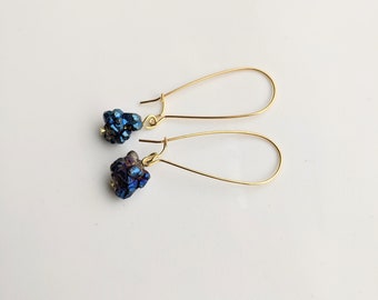 Blue Pyrite Earrings, Long Stone Earrings, Pyrite Jewelry, Geology Gift, Stone Jewelry