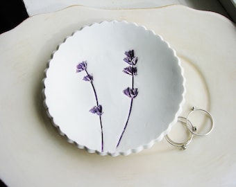 Lavender Ring Dish, Purple Ring Dish, Floral Catchall, Botanical Ring Dish, Clay Dish, Clay Ring Dish, Jewelry Dish