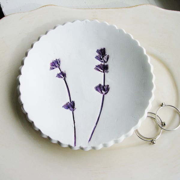 Lavender Ring Dish, Purple Ring Dish, Floral Catchall, Botanical Ring Dish, Clay Dish, Clay Ring Dish, Jewelry Dish