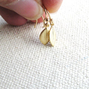 Gold Leaf Earrings Gold Filled Nature Naturalist Gift Dangles Minimalist Small Delicate Bridal Jewelry Botanical image 5