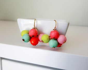 Pastel Earrings, Beaded Earrings, Spring Earrings, Summer Earrings, Multi color Earrings, Pastel Bead Earrings, Dangle Earrings