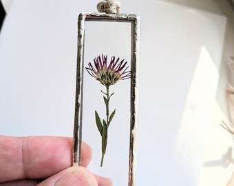 Purple Framed Flowers Ornament, Christmas Tree Ornament, Soldered Glass Ornament, Flower Art, Dried Flower Art, Soldered Glass Wall Art