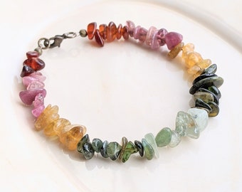 Tourmaline Bracelet, Bead Bracelet, Boho Stone Bracelet, Geology Jewelry, Rough Stone Jewelry