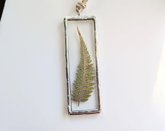 Framed Fern Leaf Ornament, Christmas Tree Ornament, Nature Decor, Pressed Flowers Ornament, Dried Flower Art, Soldered Glass Wall Art