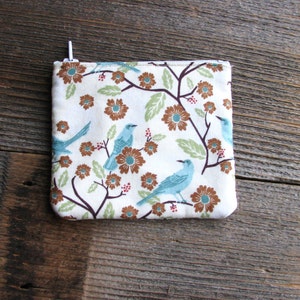 Zippered Clutch Purse Coin Purse Pouch Cosmetic Bag Small Zipper Brown Blue Hand Bag Jewelry Pouch Quilted Fabric Nature Inspired Material image 3