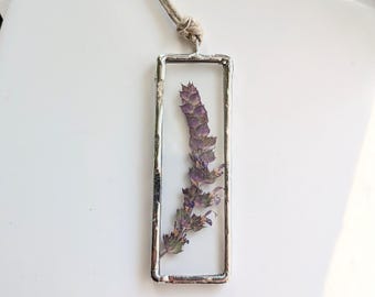Purple Framed Flowers Ornament, Christmas Tree Ornament, Soldered Glass Ornament, Flower Art, Dried Flower Art, Soldered Glass Wall Art