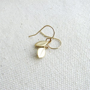 Gold Leaf Earrings Gold Filled Nature Naturalist Gift Dangles Minimalist Small Delicate Bridal Jewelry Botanical image 3