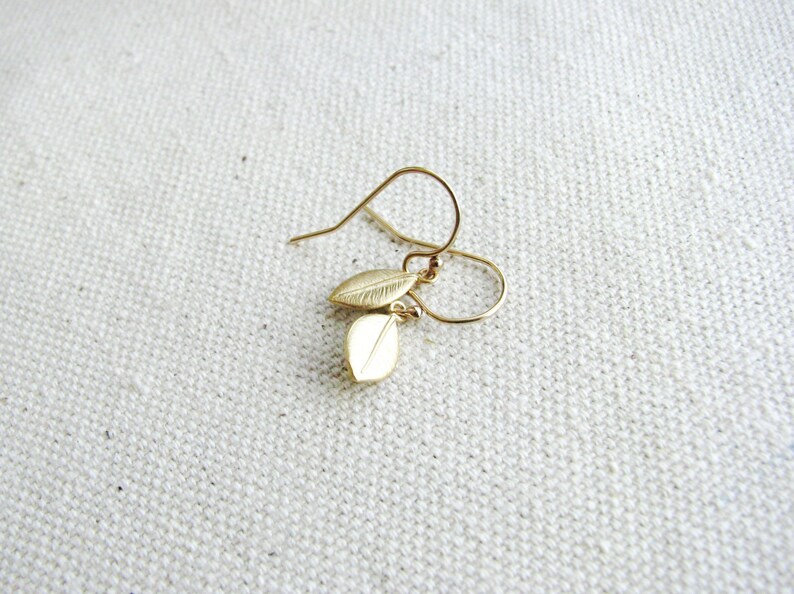 Gold Leaf Earrings Gold Filled Nature Naturalist Gift Dangles Minimalist Small Delicate Bridal Jewelry Botanical image 3