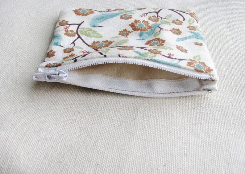 Zippered Clutch Purse Coin Purse Pouch Cosmetic Bag Small Zipper Brown Blue Hand Bag Jewelry Pouch Quilted Fabric Nature Inspired Material image 2