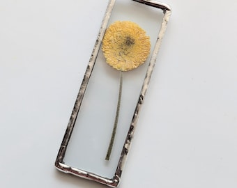 Framed Yellow Flower Ornament, Christmas Tree Ornament, Soldered Glass Ornament, Flower Art, Dried Flower Art, Soldered Glass Wall Art