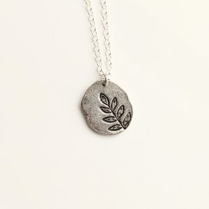 Pewter Fern Leaf Necklace, Stamped Necklace, Pendant Necklace, Focal Statement Necklace image 1