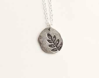 Pewter Fern Leaf Necklace, Stamped Necklace, Pendant Necklace, Focal Statement Necklace