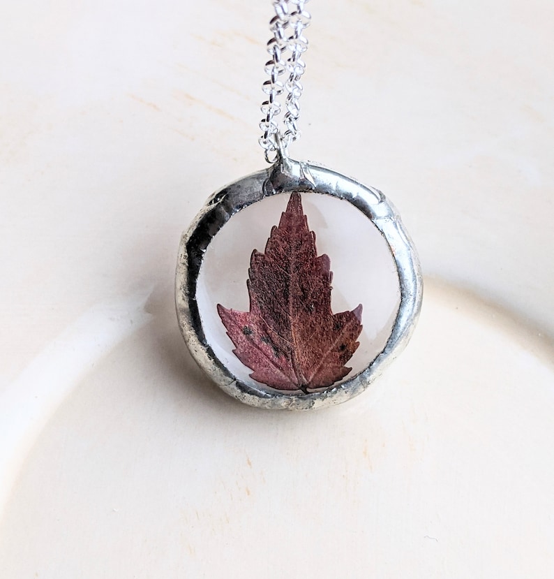 Fall Leaf Necklace Soldered Glass Jewelry Floral Jewelry Maple Leaf Glass Pendant Necklace Glass Necklace