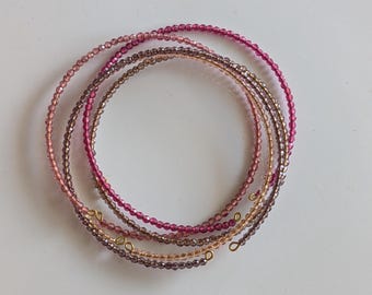 Pink and Purple Memory Wire Bangles, Wire Bracelets, Beaded Bangles, Beaded Bracelets, Minimalist Stacking Bracelets