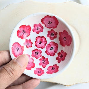 Hand Painted Red-Pink Flowers Ring Dish, Art Ring Dish, Hand Painted Jewelry Storage, Nature Ring Dish image 1