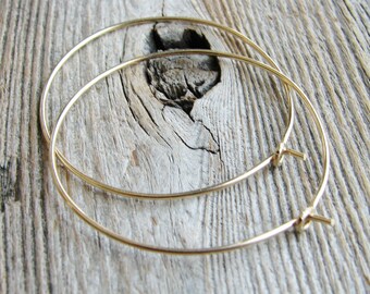 Gold Hoop Earrings Simple Minimalist 14kt Gold Filled Wire Handcrafted Hand Formed Modern Everyday Fashion Hoops Delicate Lightweight