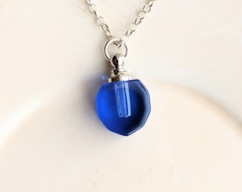 Blue Glass Vial Necklace, Glass Pendant Necklace, Glass Pendant Necklace, Vial Jewelry