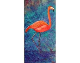 Original Flamingo Oil Painting: Tropical Florida Water Bird (10x20)