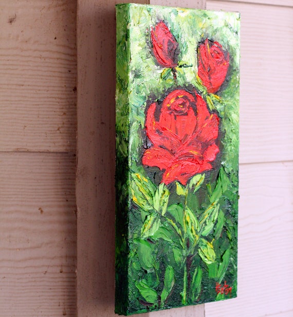 Original Red Rose Oil Painting: Floral Valentine Art (6