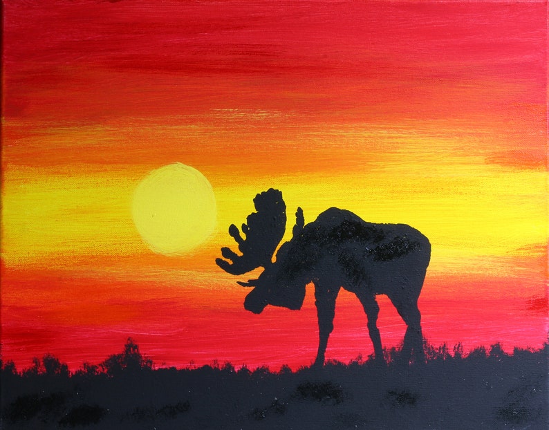 Moose Original Acrylic Painting Sunrise Sunset Moose in | Etsy